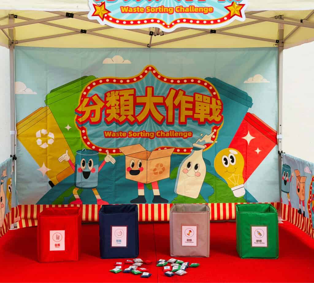 Little happiness game booth rental package waste categorization close up